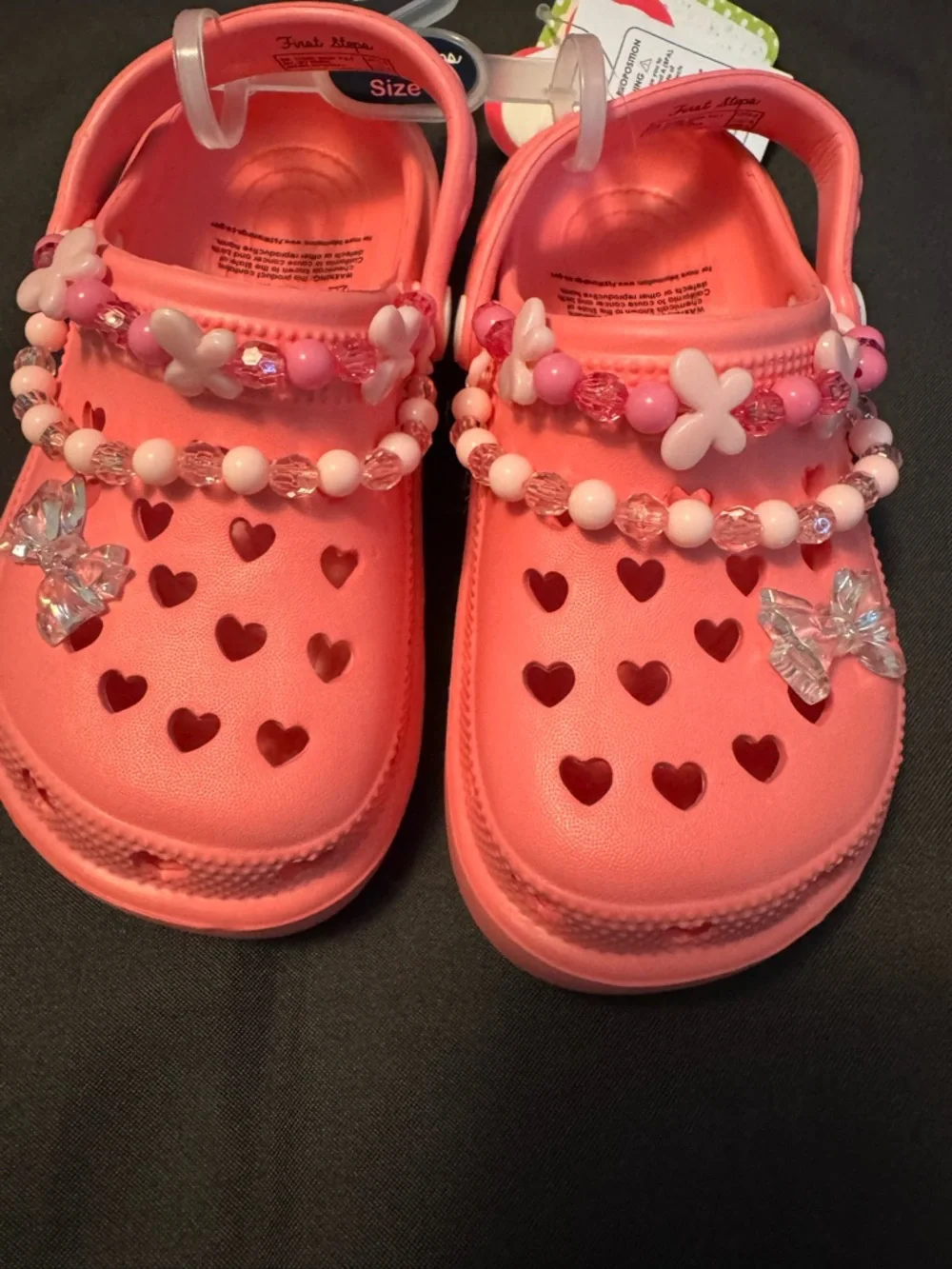NWT Stepping Stones First Steps Pink Heart Cutout Beaded Clogs - Toddler Size 8 - Picture 4 of 4